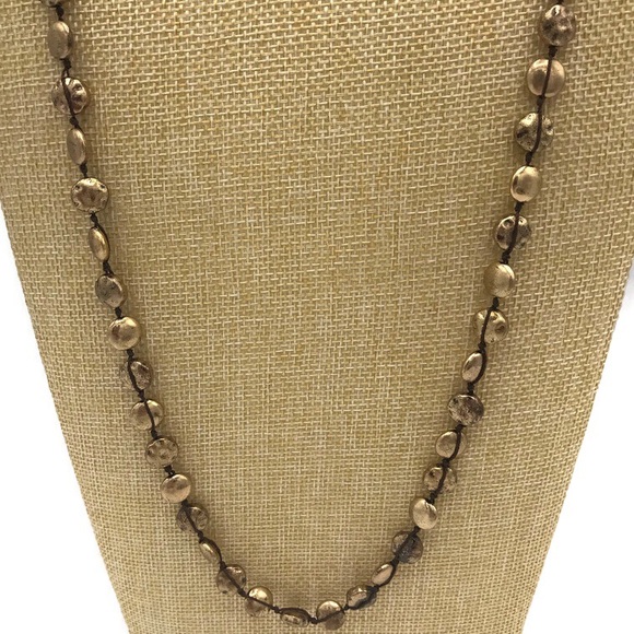 Lucky Brand Gold Tone Thread Wrapped Round Discs Beaded Strand Necklace - Picture 2 of 9